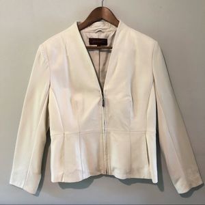 Hal Rubinstein Cream Off-White Leather and Ponte Knit Jacket Blazer Coat, Large